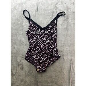 Vintage Penbrooke One Piece Swimsuit Womens 12 Black Pink Geometric Print Retro